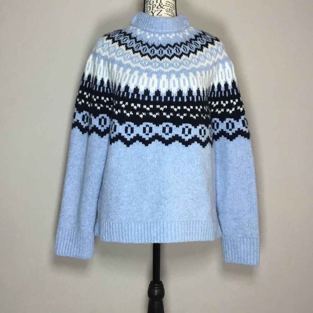 Blue Fair Isle knit sweater geometric pattern cozy winter soft comfortable S